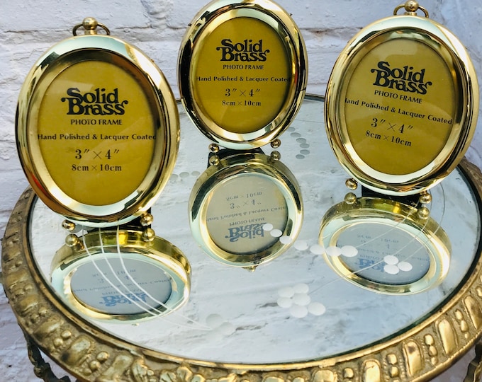 Set of 3 Vintage Solid Brass Oval Picture Frame 5x7 Footed Hand Polished