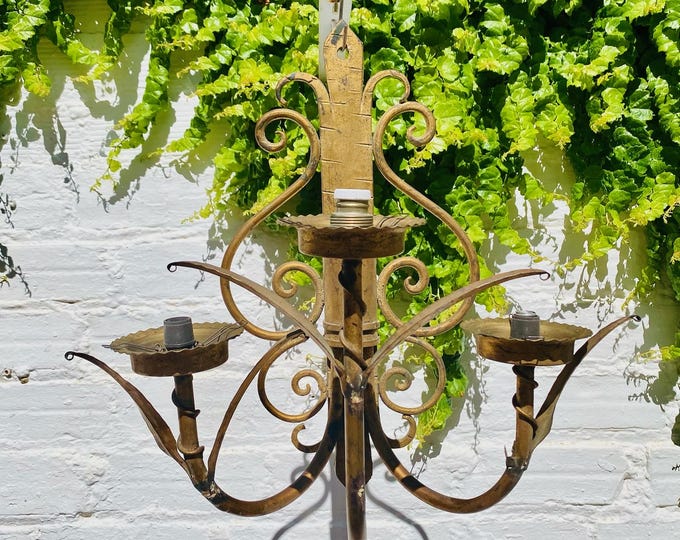 Antique Spanish Wrought Iron Wall Sconce: Gilt Gold, Gothic Colonial Revival
