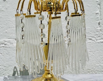 11" Vintage Table Lamp Chandelier French Crystal Boudoir Accent Light Murano Glass Prisms