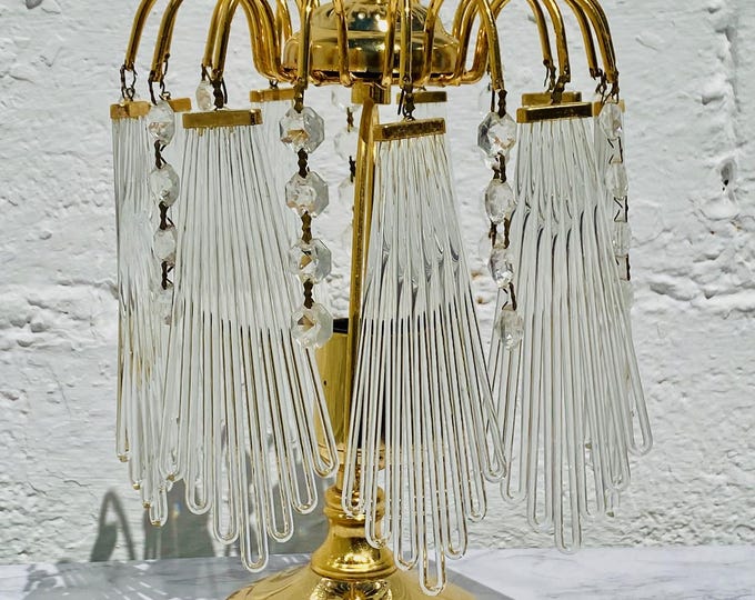 11" Vintage Table Lamp Chandelier French Crystal Boudoir Accent Light Murano Glass Prisms