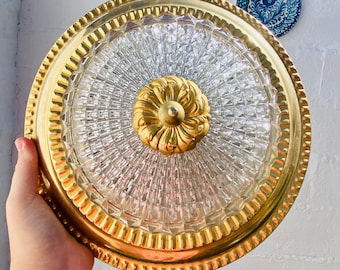 Antique Gold Brass Crystal Flush Mount Ceiling Light - Spanish Lighting