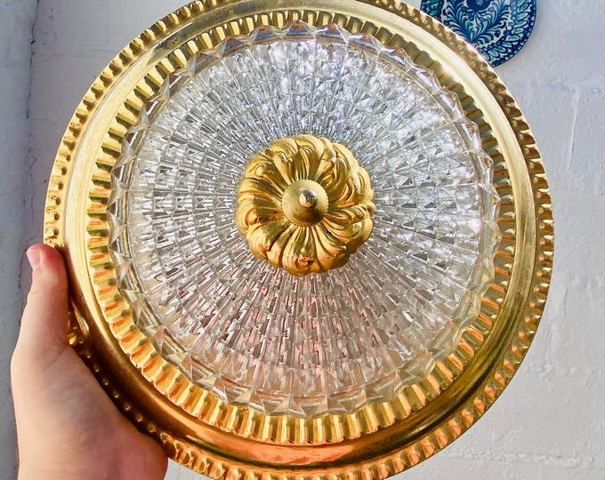 Antique Gold Brass Crystal Flush Mount Ceiling Light - Spanish Lighting