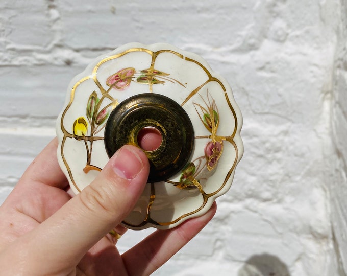 Antique Capodimonte Chandelier Canopy: Hand-Painted Floral Porcelain (3.5")