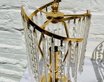 Vintage Boudoir Accent Table Lamp, Gold, Brass, Chandelier, Crystal, Light, French, Romantic, Hollywood, Swirly
