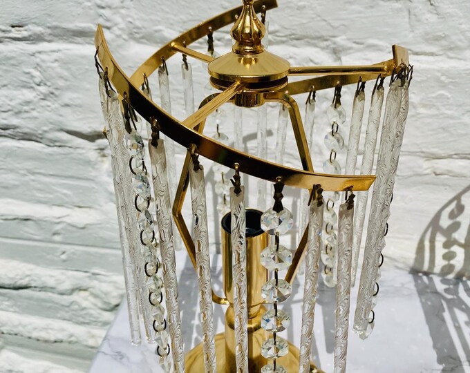 Vintage Boudoir Accent Table Lamp, Gold, Brass, Chandelier, Crystal, Light, French, Romantic, Hollywood, Swirly