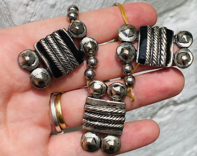 18 Vintage North African Silver Tone Square Beads Lot Tribal Jewelry Salvage Spain