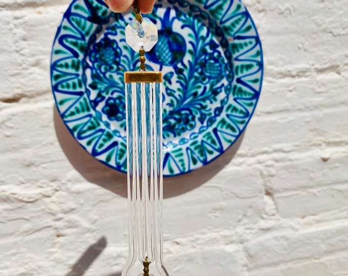 16 Antique Rare Glass Chandelier Prisms Beads Crystals, Geometric Swirl Loop, 6" L