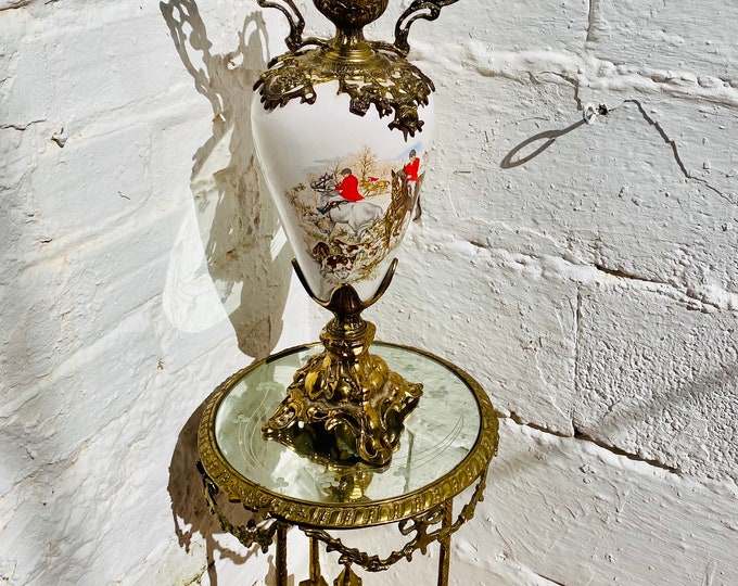 Antique Ormolu Bronze Porcelain Urn: 19th C French Sevres Hunting Scene