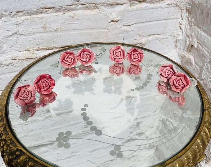 Pink Capodimonte Rose Flower Beads: Chandelier Lighting Parts (Set of 2)