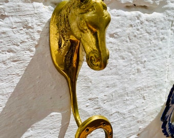 Antique Cast Bronze HORSE HOOK Coat Hat Rack Wall Hooks Gold Equestrian Equine Gift