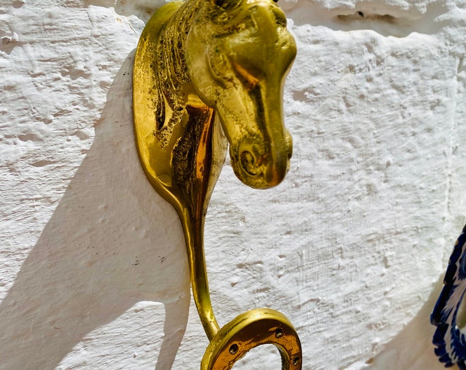 Antique Cast Bronze HORSE HOOK Coat Hat Rack Wall Hooks Gold Equestrian Equine Gift