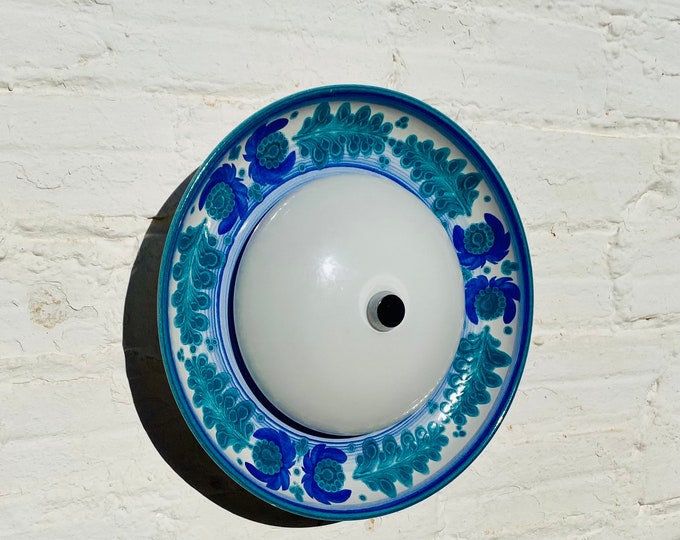 Vintage Porta Celi Flush Mount Ceiling Light: Hand-Painted Art Pottery