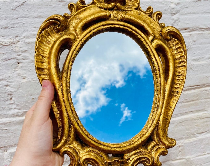 14 x 10” Antique Spanish Gilt Wood Frame Mirror, Ornate, Gold, French, Wall