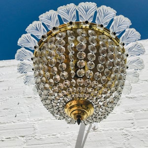 Antique MURANO Glass French Crystal Chandelier, Semi Flush Bowl, Leaves Feathers, Suitable for USA & EU