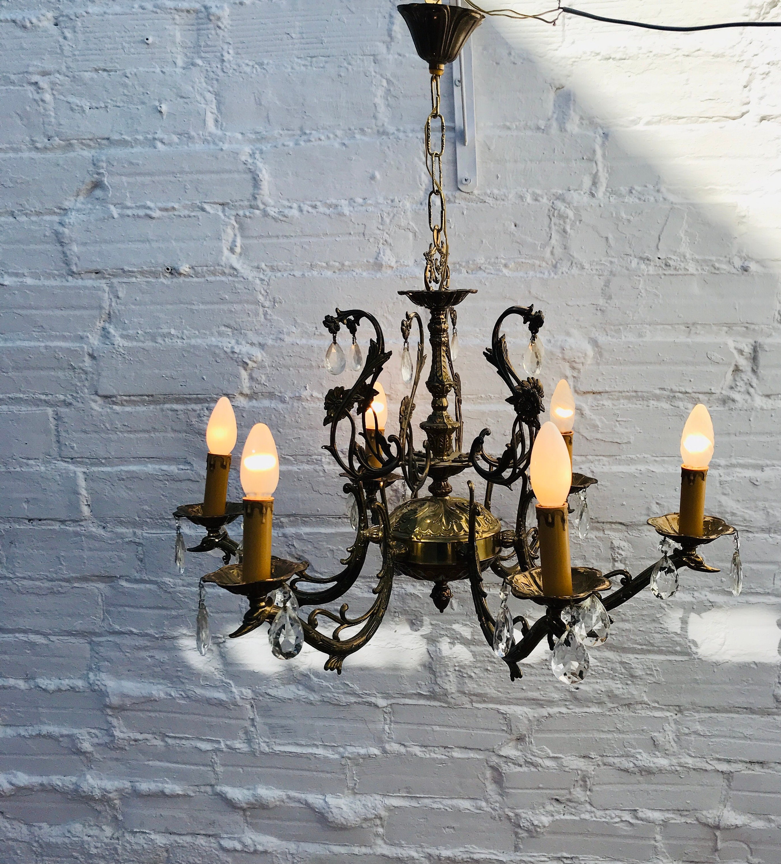 Vintage Crystal Bronze Candle Chandelier 6 Arms 6 Lights
