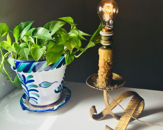 12.5" Antique Spanish Revival Table Lamp Monterey Santa Fe Western Cowboy Light