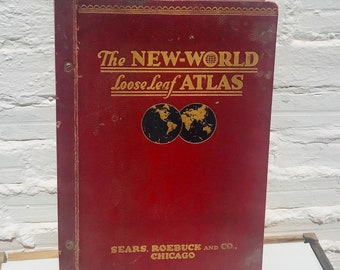 VERY Large New World Loose Leaf Atlas Sears Roebuck Company 1919, Red, Leather