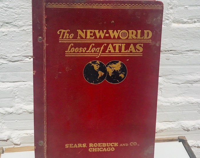 VERY Large New World Loose Leaf Atlas Sears Roebuck Company 1919, Red, Leather