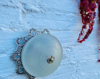 Antique Silver Tone Bronze Flush Mount Ceiling Light - 9 inch