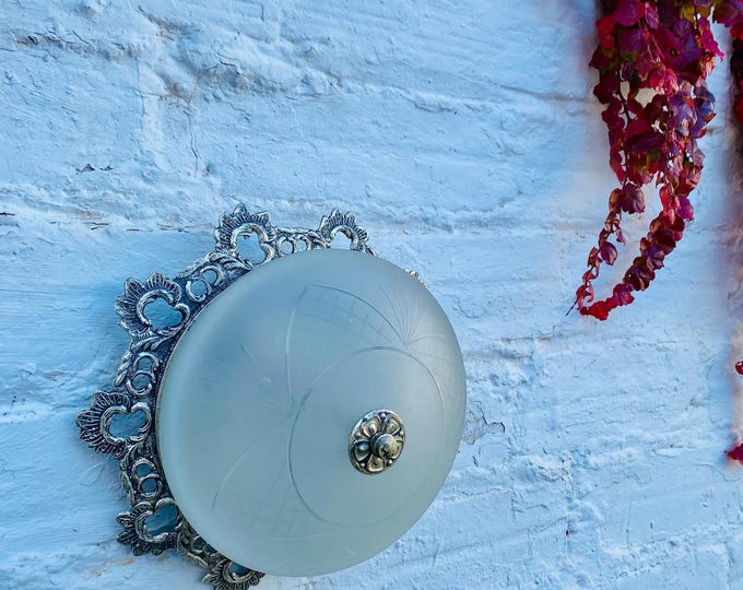 Antique Silver Tone Bronze Flush Mount Ceiling Light - 9 inch