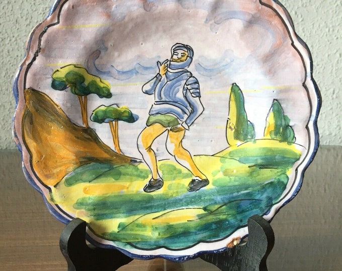 Antique Talavera Majolica Maiolica Plate, Spanish Don Quixote, Signed Saso
