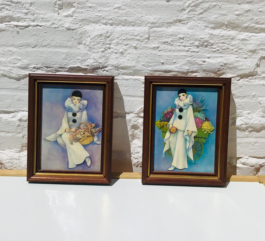 Signed Mira Fujita 3D Pierrot Prints - Framed Offset Lithographs
