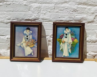Signed Mira Fujita 3D Pierrot Prints - Framed Offset Lithographs - Set of Two