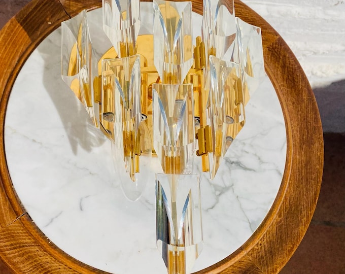 7 x 10" Vintage Mid Century Wall Sconce, Geometric, Glass, Gold Brass, Murano
