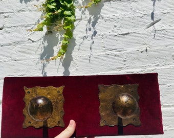 Antique Red Velvet Coat Rack: Ornate Gold Wrought Iron Perchero