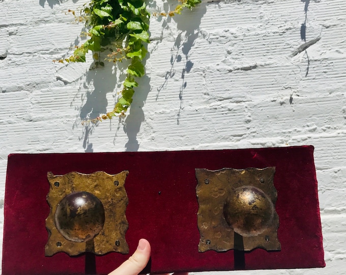 Antique Red Velvet Coat Rack: Ornate Gold Wrought Iron Perchero