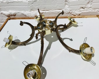 5 Antique Brass Chandelier ARMS w/ Wireway, Parts Restore Repair, Vintage