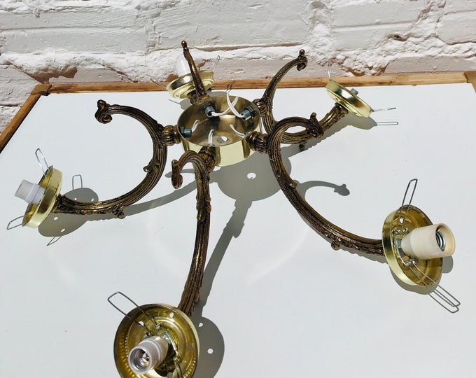 5 Antique Brass Chandelier ARMS w/ Wireway, Parts Restore Repair, Vintage