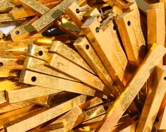 Lot of 10 -- 2.5" Antique Long Rectangular Gold Chandelier Prisms, Beads, Metal