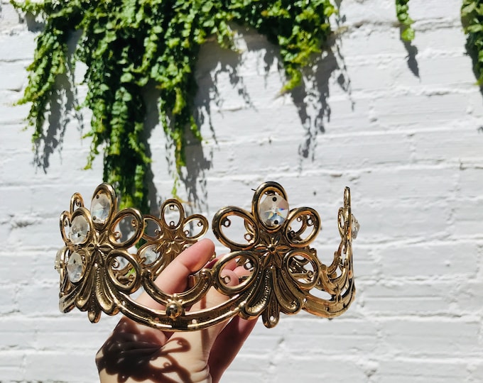 Antique Brass Chandelier Crown w/ Holes to String Crystal Glass Prisms Garlands, Frame