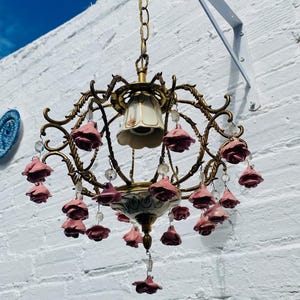Antique Bronze Chandelier, Floral, White Ceramic Porcelain Capodimonte Manises, Suitable for USA & EU