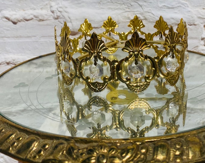 Antique Chandelier Crown w/ Holes to String Crystal Glass Prisms Garlands, Frame