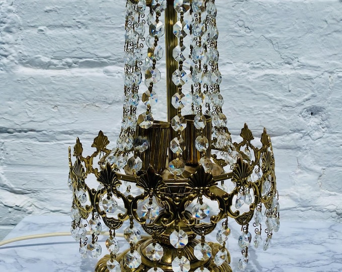 Vintage French Crystal Chandelier Table Lamp - Gold Brass Claw Foot