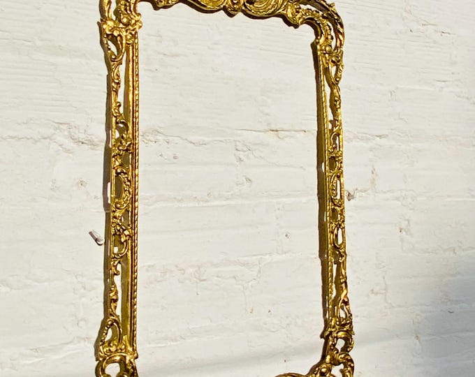 Antique Cast Brass Rococo Wall Mirror Frame Large Baroque Spanish French 32in