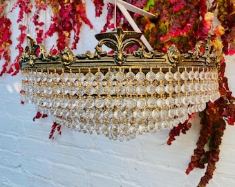 Antique Crystal Chandelier: Bronze Semi Flush Mount, 4-Light