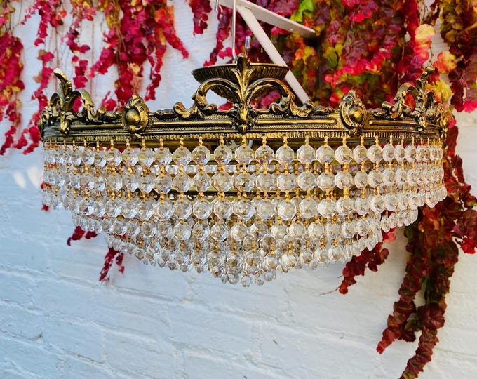 Antique Crystal Chandelier: Bronze Semi Flush Mount, 4-Light