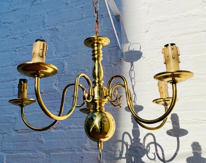 Antique Flemish Brass 5-Arm Ball Chandelier: Williamsburg Farmhouse Lighting