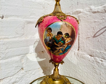 Antique Pink Porcelain Urn Lamp: Gilt Bronze Ormolu, French Style