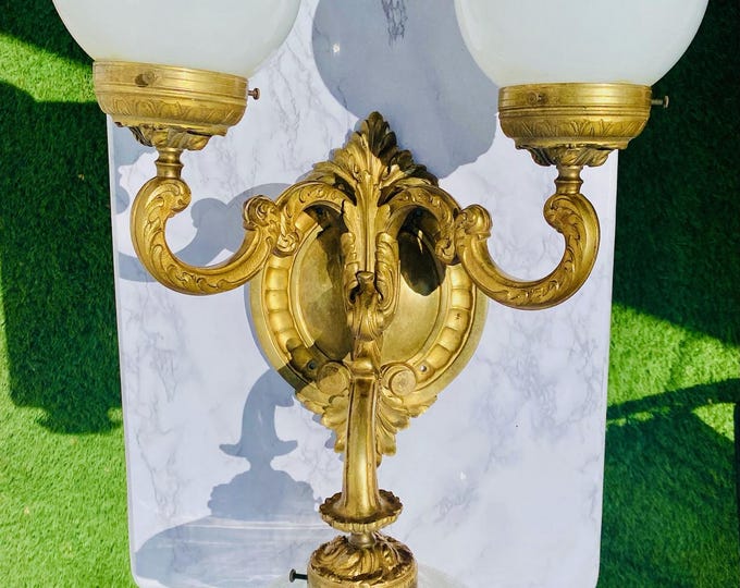 LARGE Antique French Bronze Wall Lights Sconces Empire Beaux Arts Neoclassical 2 ft