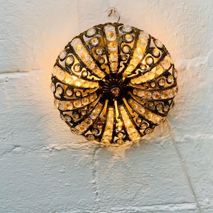 Flush Mount French Crystal Plafonière Ceiling Fixture, Brass, Crystal, Ceiling Light Fixture 2 Lights, Suitable EU, USA, Uk, Au