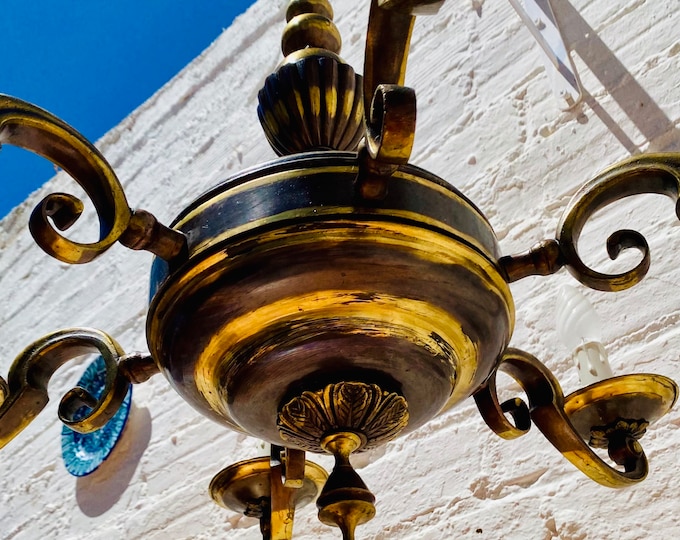 Antique Black Tole Chandelier: 5-Arm Candle Style, Colonial Lighting