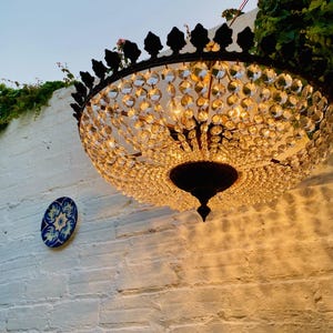 14&quot; x 26.5&quot; Antique LARGE French, Bowl, Crystal Chandelier, Semi Flush, Bronze Brass Glass, Suitable for USA, Eu, Uk