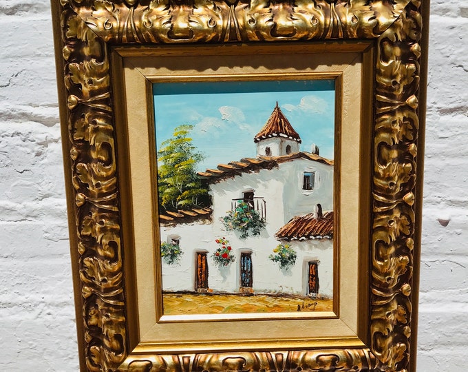 Antique Painting Gilt Wood Gold Frame Impressionist Mediterranean Spanish French