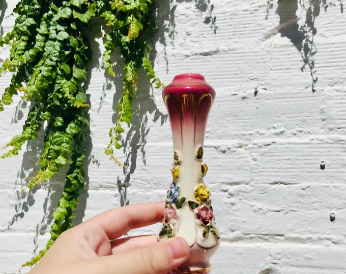 7.9" Antique Pink Capodimonte Decorative Chandelier Body Spacer, Porcelain Flowers, Roses