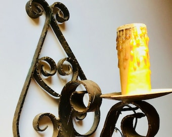 1-light ANTIQUE Wall SCONCE Gilt Wrought Iron Spanish Revival Gothic Medieval Wall Light