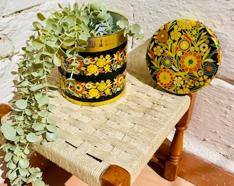 Antique Cola Cao Tin Canister: Spanish Floral Chocolate Milk Container